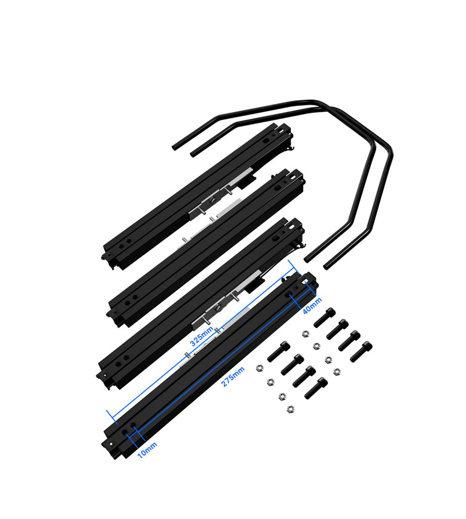 Precision slide rails with mounting holes.
